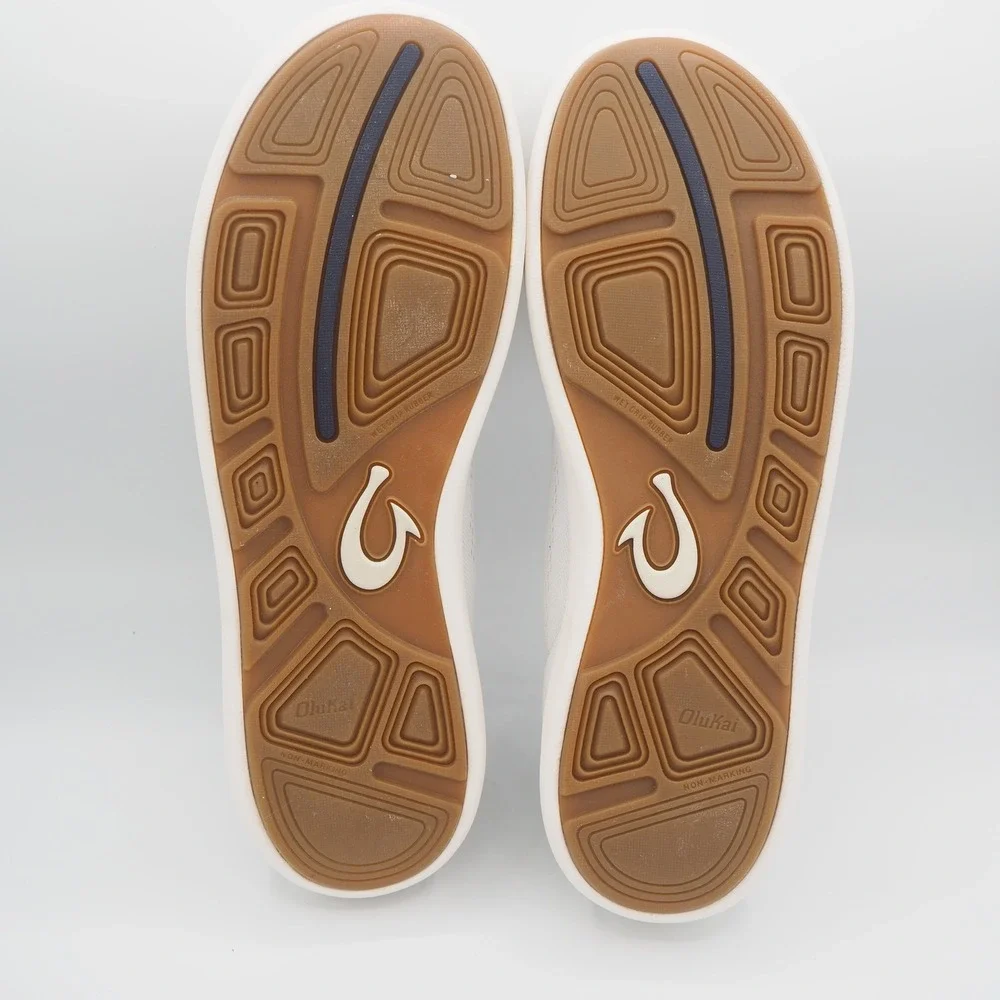 OluKai Moku Pae Bright White/Pacifica Breathable Boat Shoes Men's 11 Slip On